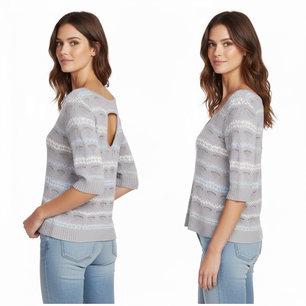 Free People Wool Fair Isle Shimmer Knit Sweater Top Gray Pink Blue S Cozy Winter - Picture 15 of 16